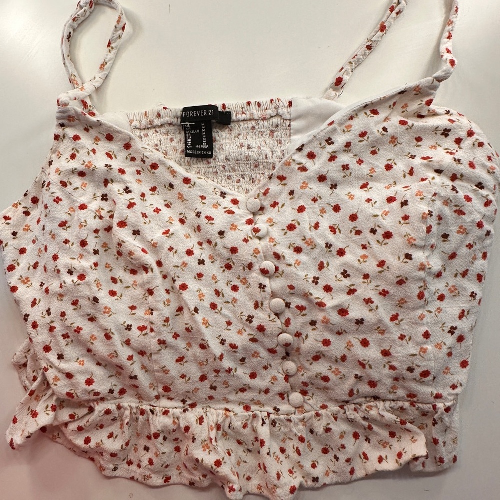 Forever 21 Cream Ruffled Crop Camisole